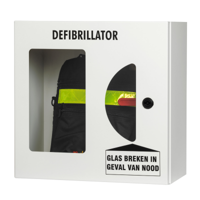 AED Wandkast afsluitbaar met breekglas en alarm (wit, 40x40 cm)